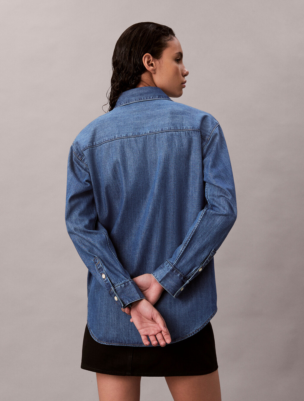 Oversized Denim Shirt, INDIGO HASTINGS, hi-res