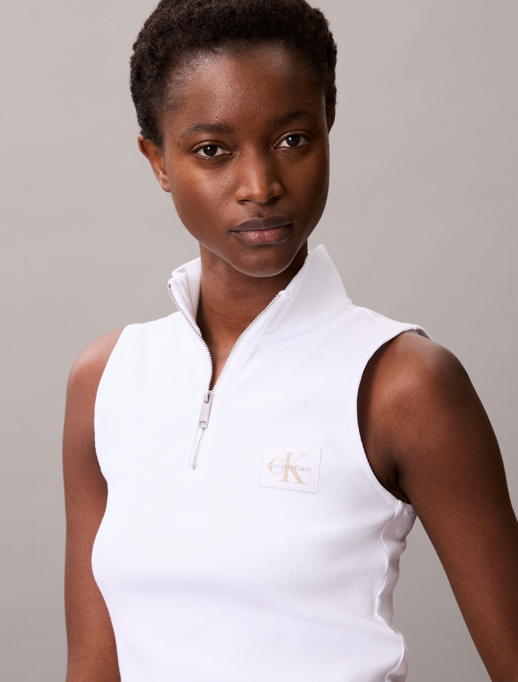 Sleeveless Quarter Zip Top, Brilliant White, hi-res