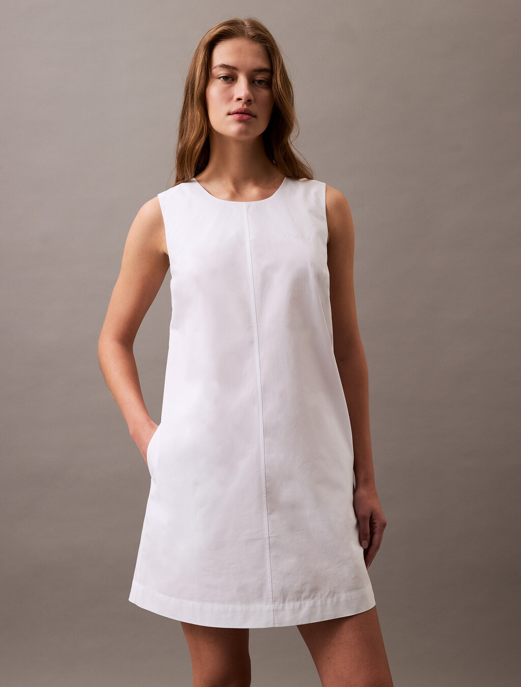 Sleeveless Cotton Poplin Mini Dress, Brilliant White, hi-res