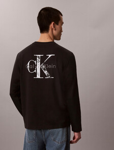 Distressed Monogram Long Sleeve Tee, Black, hi-res