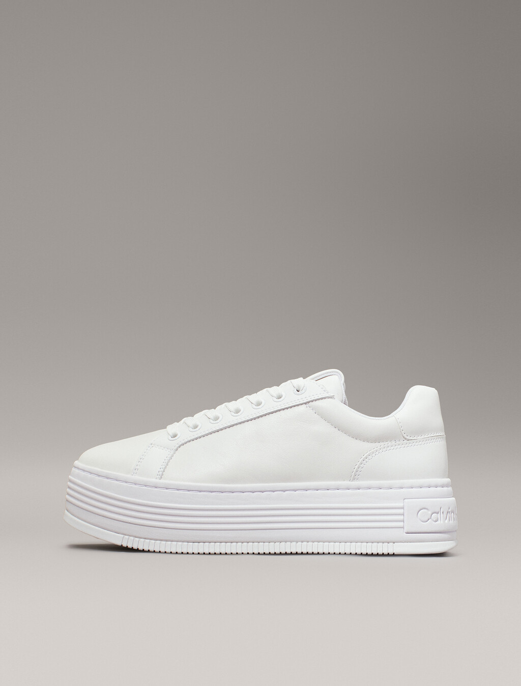 Leather Platform Trainers, Triple Bright White, hi-res