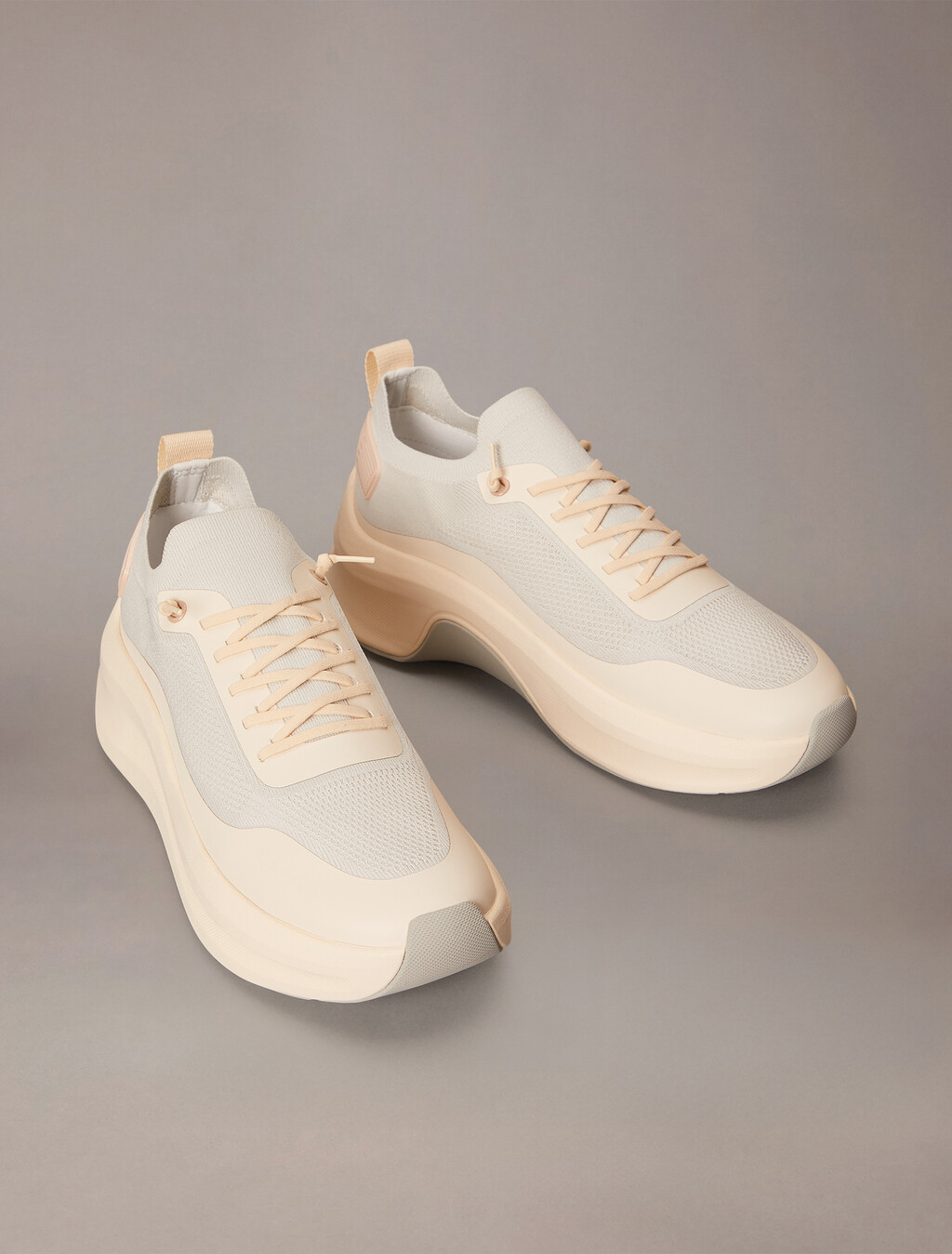 Mesh Chunky Runner Sock Trainers, Vaporous White/Light Cashew, hi-res