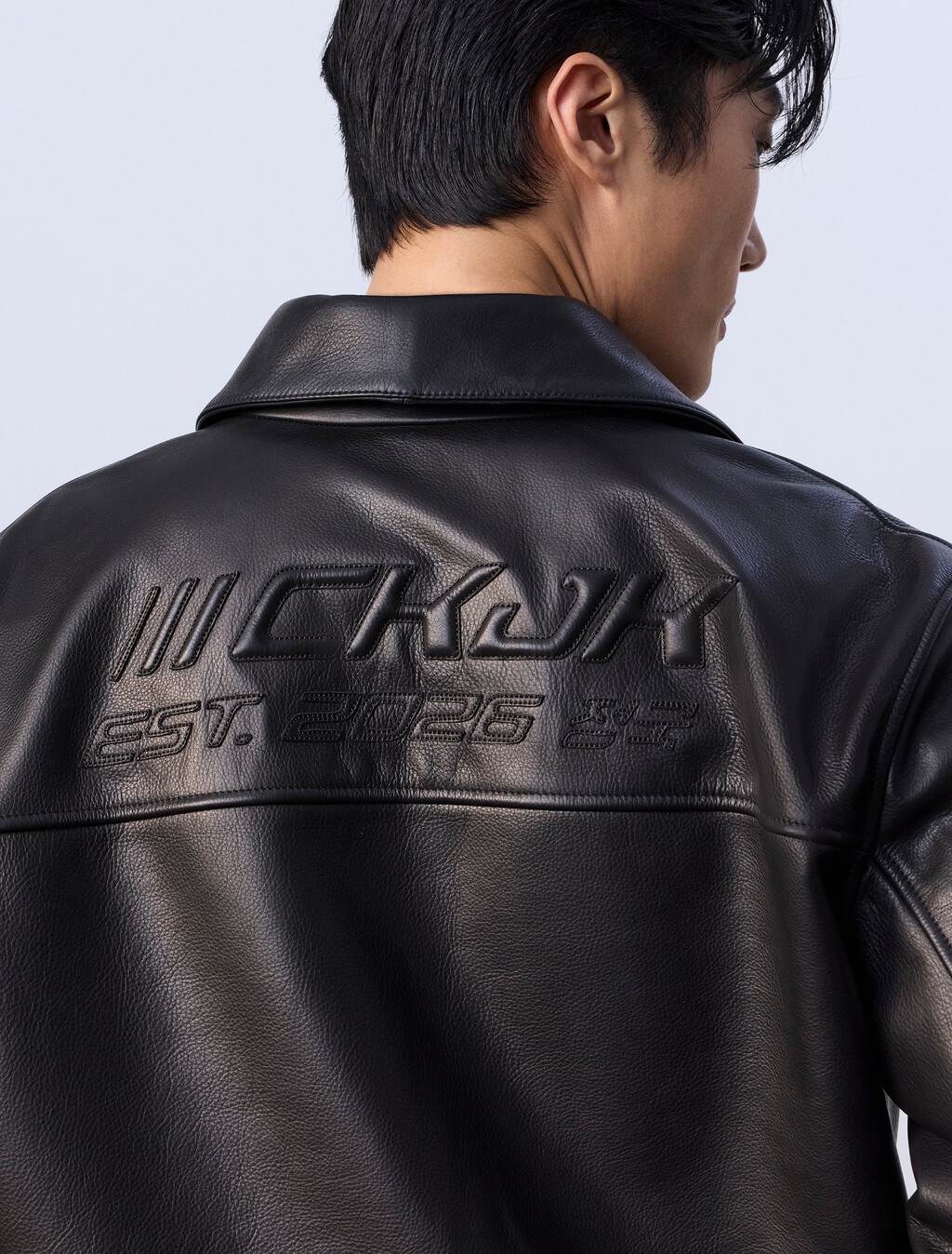 Jung Kook for Calvin Klein Leather Racer Jacket, Black, hi-res