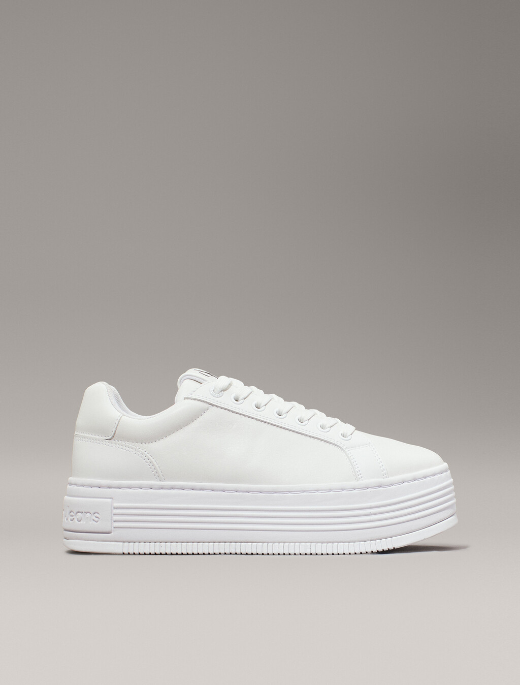 Leather Platform Trainers, Triple Bright White, hi-res