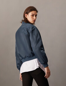 Padded Nylon Bomber Jacket, Ink, hi-res