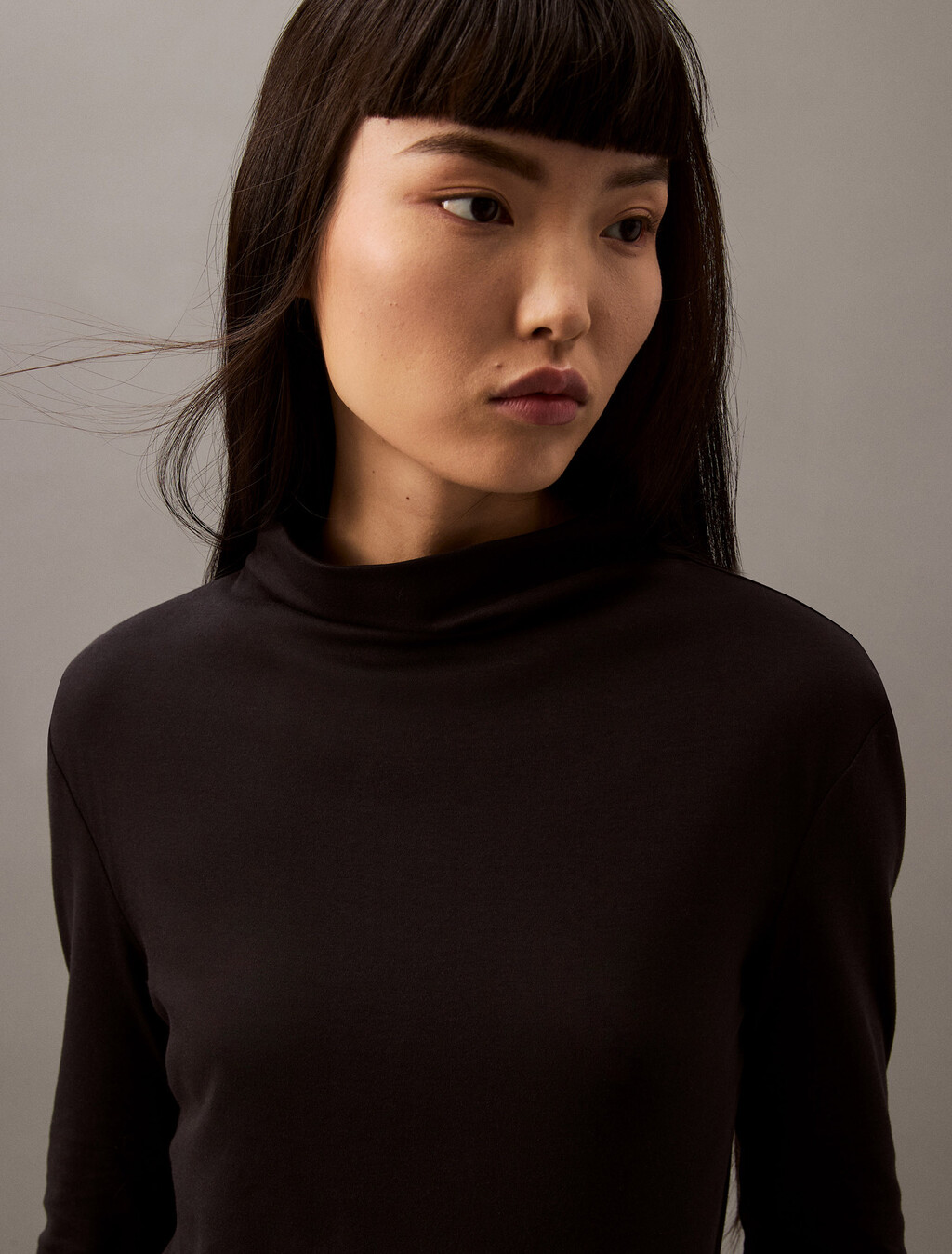 Mercerized Jersey Mock Neck T-Shirt, Black Beauty, hi-res