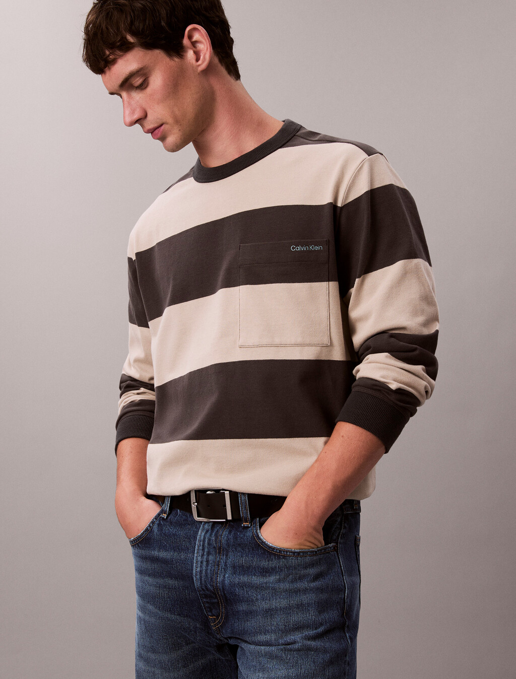 Cotton Stripe Relaxed T-Shirt, Pirate Black, hi-res