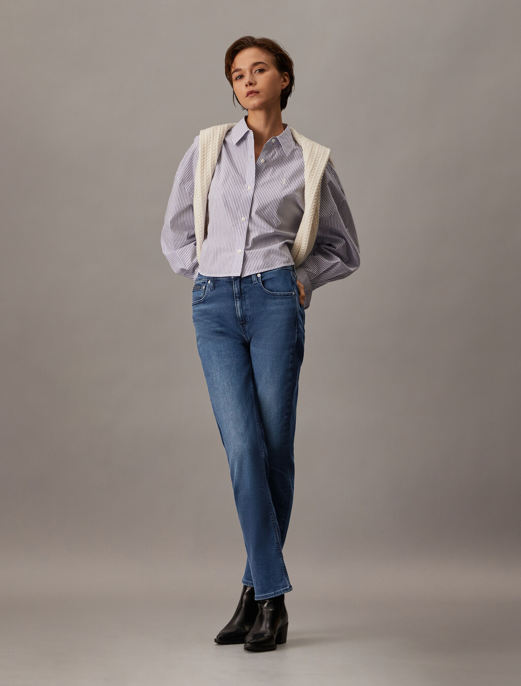 Luxe Lined High Rise Slim Straight Jeans, Denim Dark, hi-res