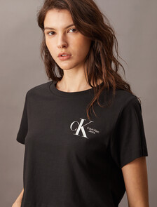 CK Monogram Cropped Tee, CK BLACK, hi-res