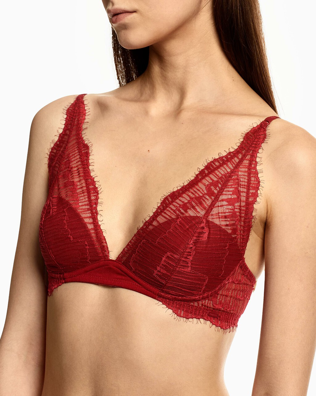 CK BLACK LINEAR LACE LIGHTLY LINED TRIANGLE BRA, Red Carpet, hi-res