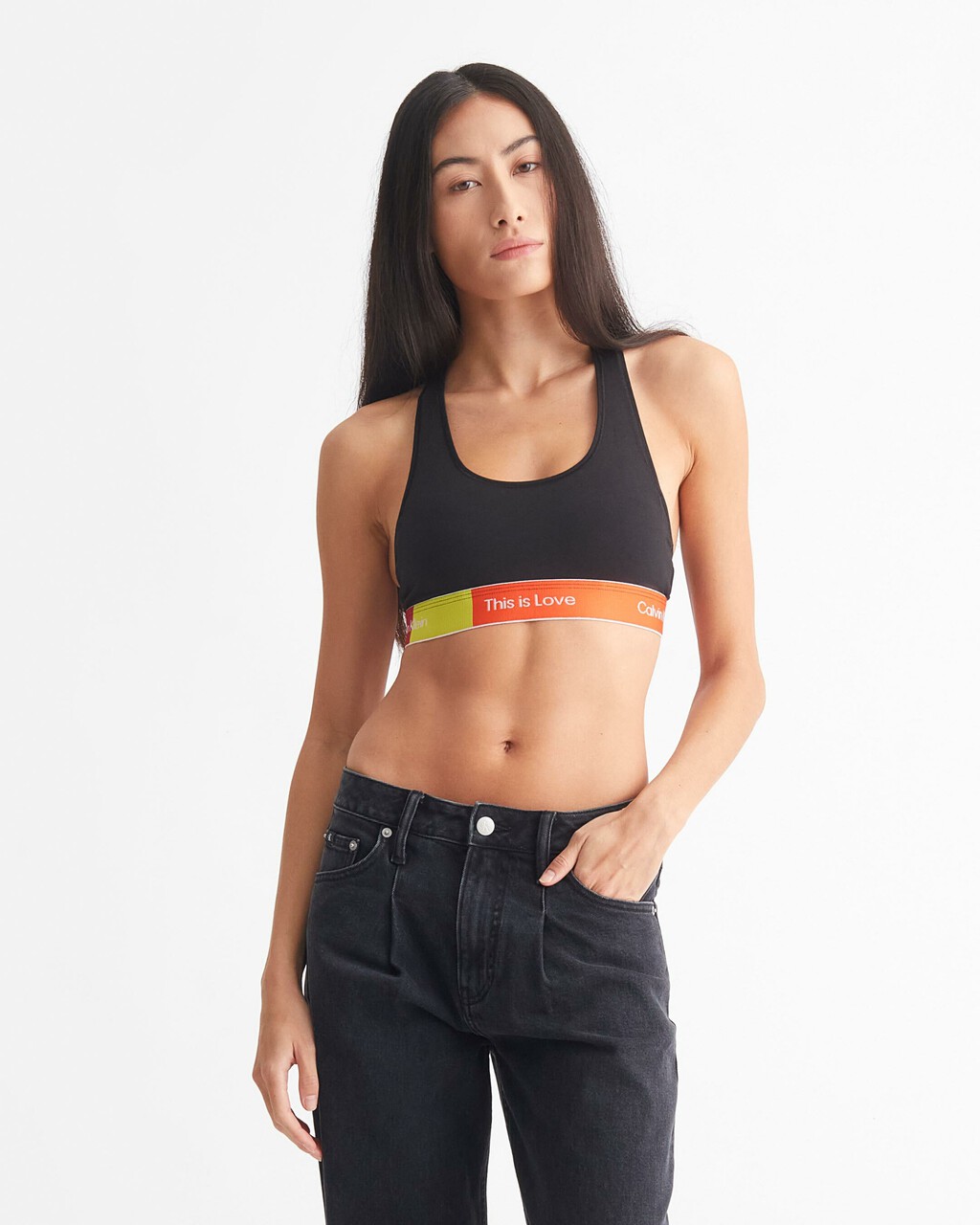 PRIDE COLOR BLOCK LIGHTLY LINED BRALETTE, Black, hi-res