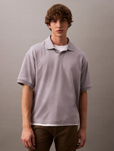 Relaxed Ribbed Cotton Polo Shirt, Lilac Gray, hi-res
