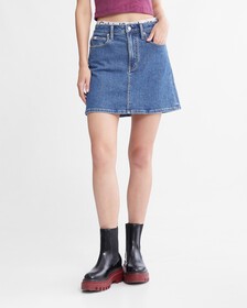 Sustainable Low Rise A Line Skirt, Denim Medium, hi-res