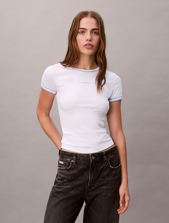Contrast Trim Ribbed Logo Graphic Baby Tee