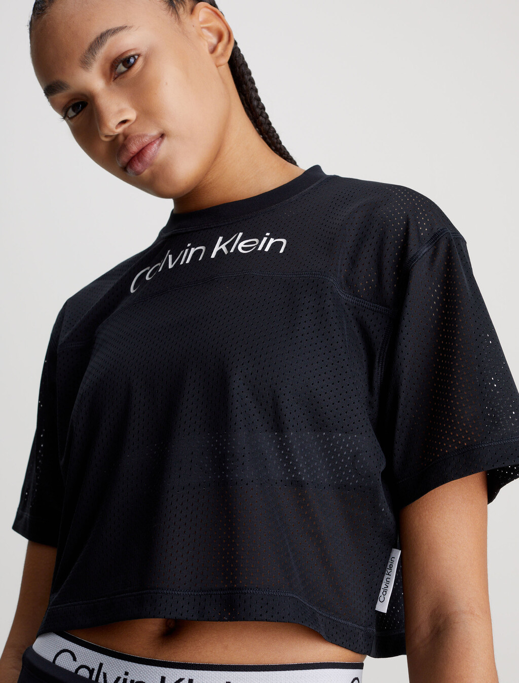 Mesh Cropped Gym T-shirt, BLACK BEAUTY, hi-res