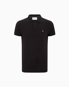 Pima Cotton Stretch Raised Collar Slim Polo, Ck Black, hi-res