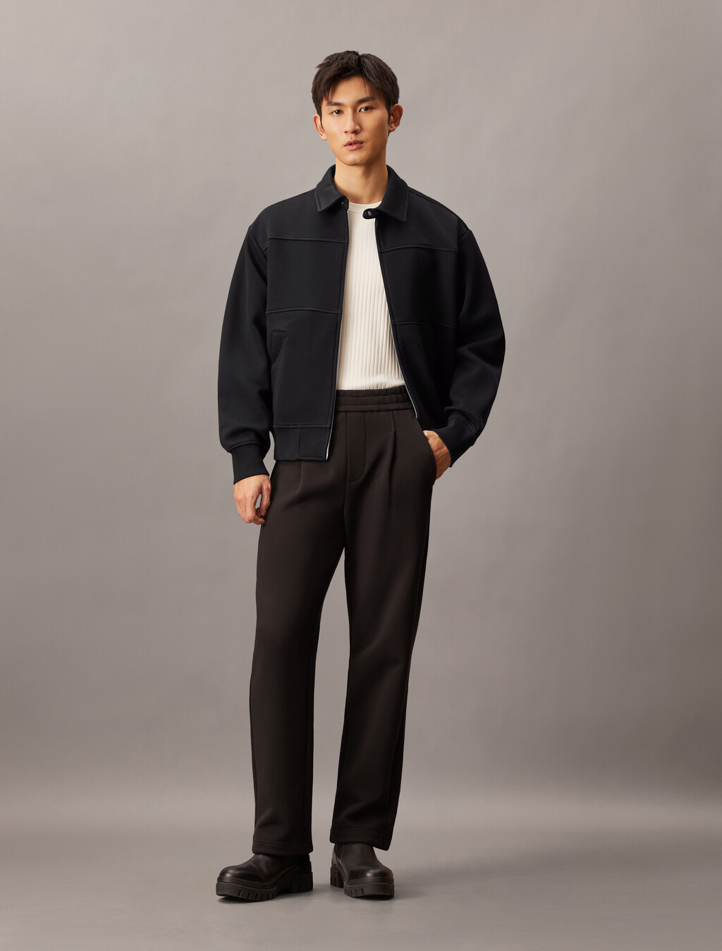 Twill Zip Up Jacket, Ck Black, hi-res
