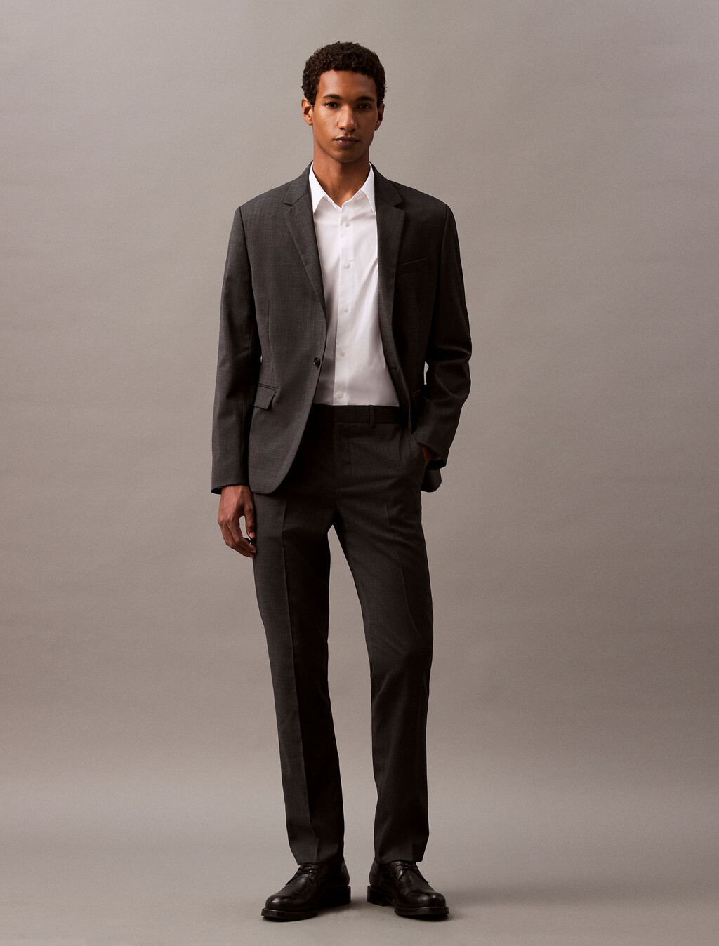 Sleek Slim Wool Trousers, Charcoal Heather, hi-res