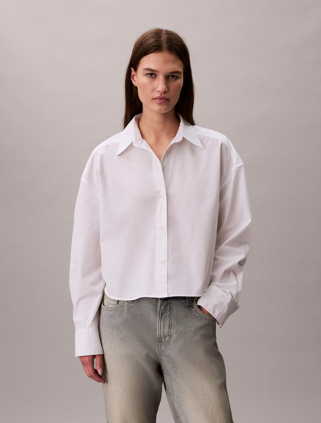 Poplin Relaxed Cropped Button-Down Shirt, Brilliant White, hi-res