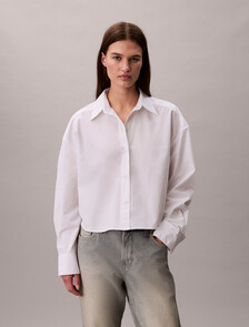Poplin Relaxed Cropped Button-Down Shirt, Brilliant White, hi-res