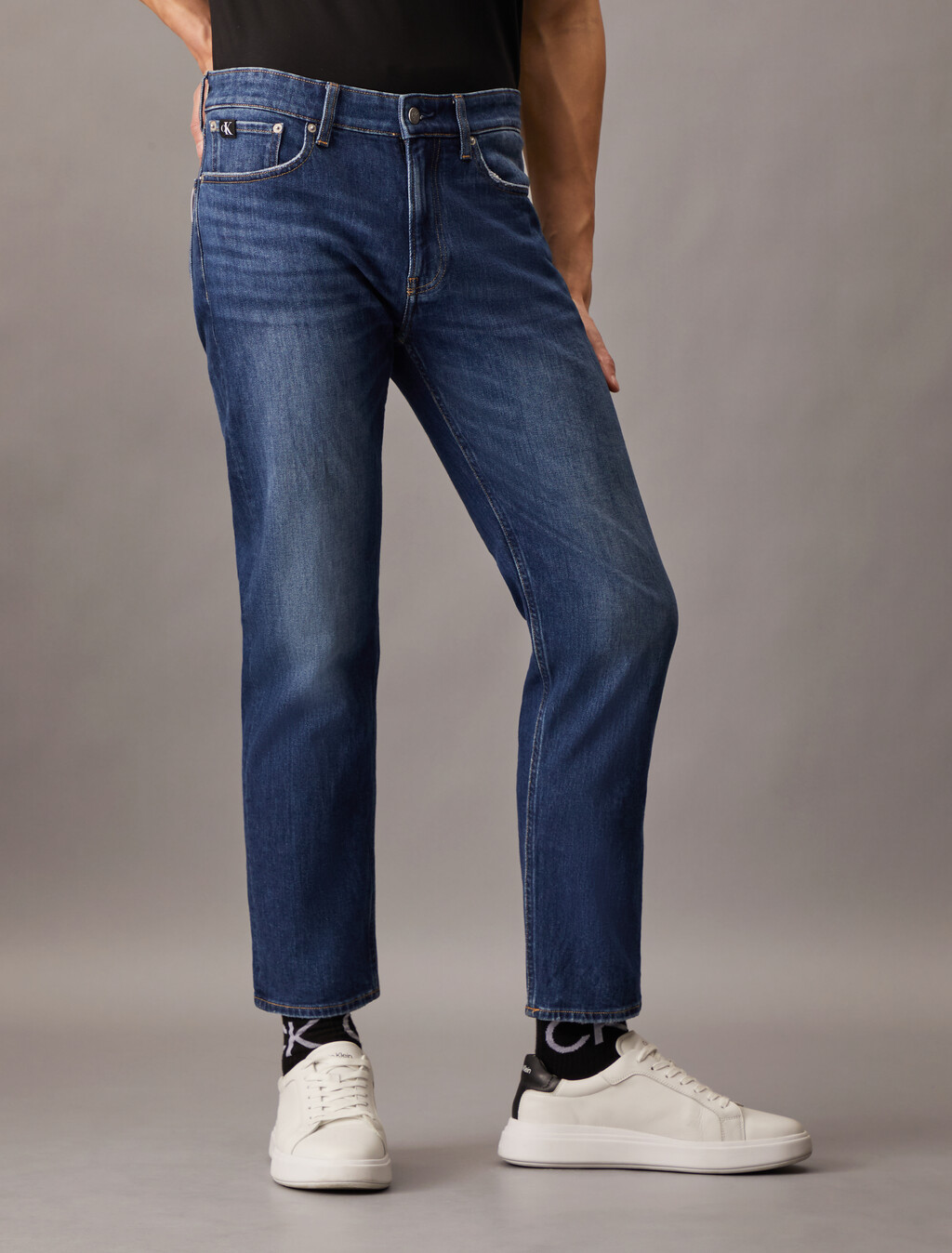 Recycled Cotton Slim Straight Cropped Jeans, Denim Dark, hi-res