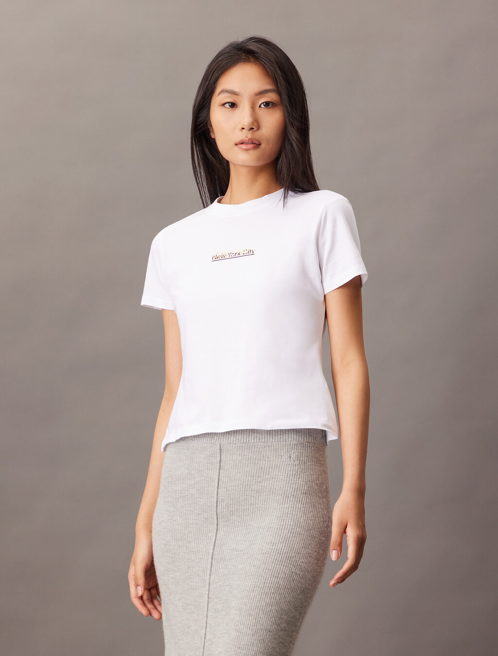 Calvin Klein Foil Print Slim Tee, Brilliant White, hi-res