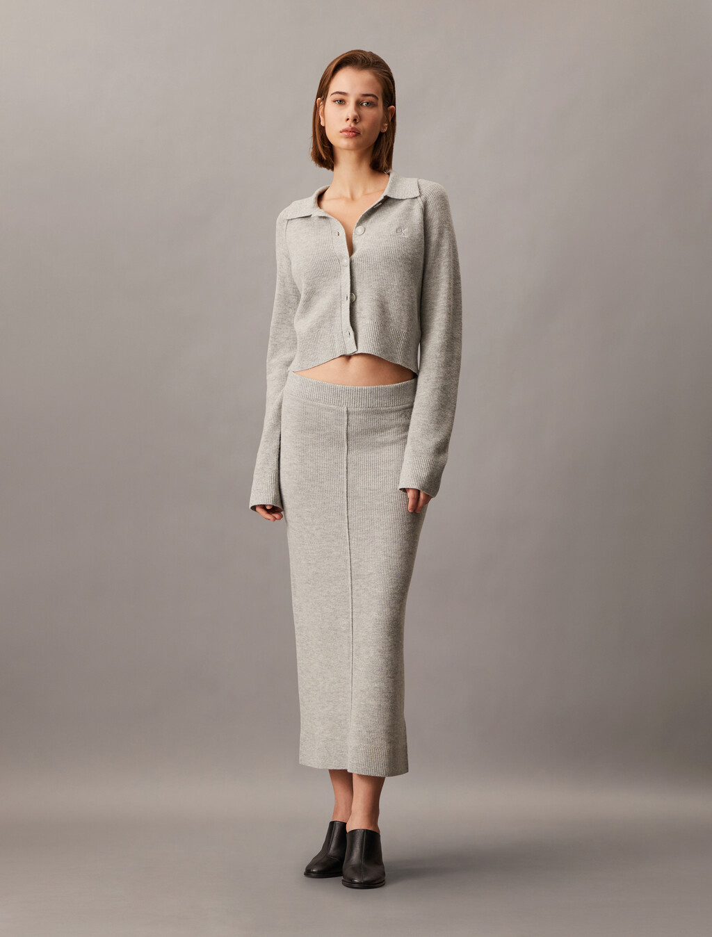 High Rise Knit Midi Skirt, Light Grey Heather, hi-res