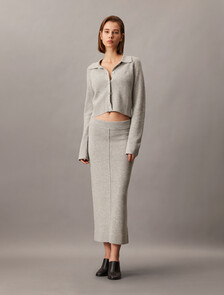 High Rise Knit Midi Skirt, Light Grey Heather, hi-res