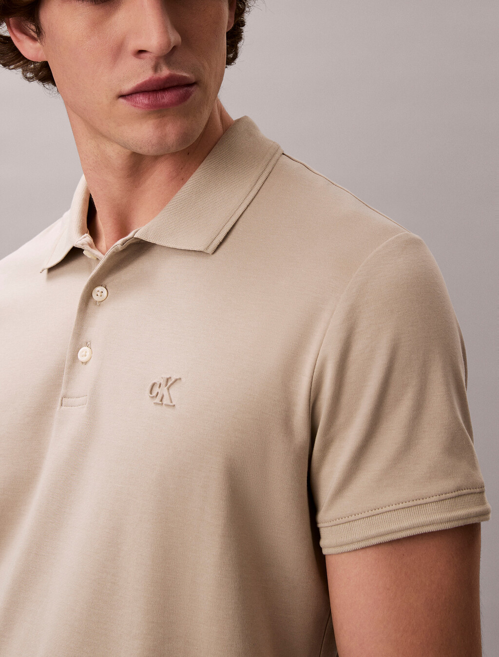 Luxe Tipped Slim Polo, Ancient Marble, hi-res