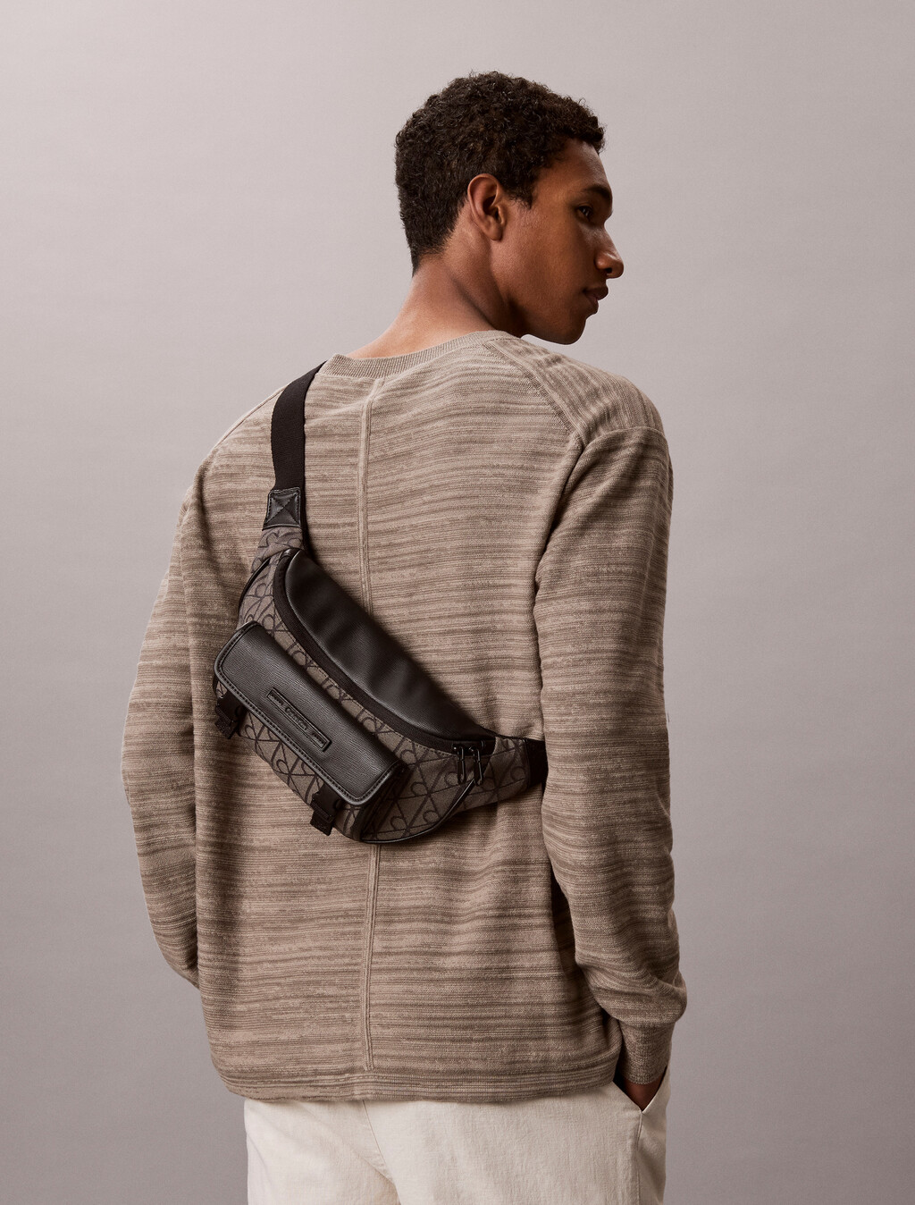 Water Repellent Logo Jacquard Bum Bag, LOTUS BEIGE / BLACK AOP, hi-res