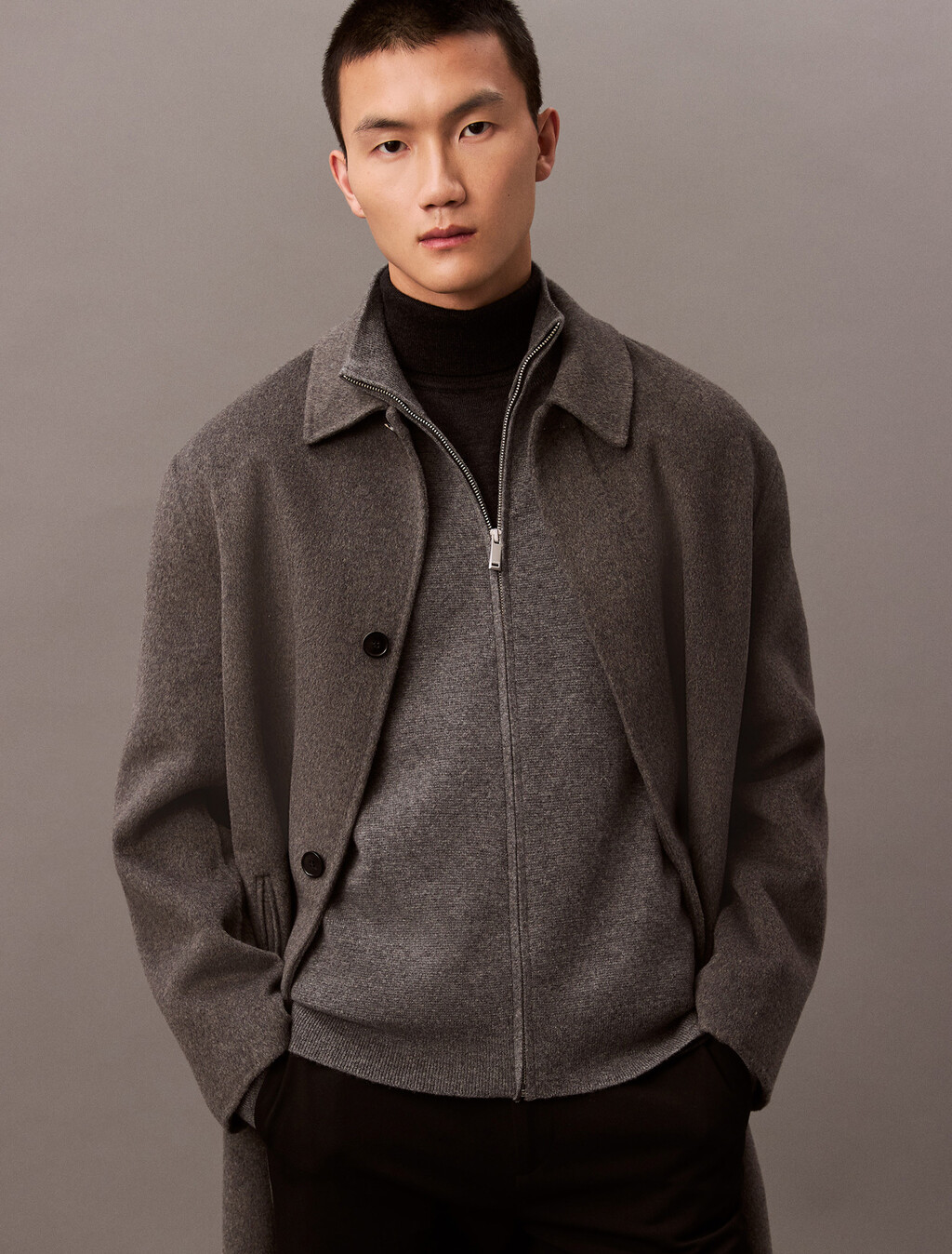 Cashmere Full Zip Sweater, Dark Cliff Htr, hi-res