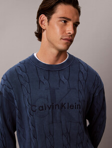 Garment-Dyed Cable Knit Sweater, Pageant Blue, hi-res