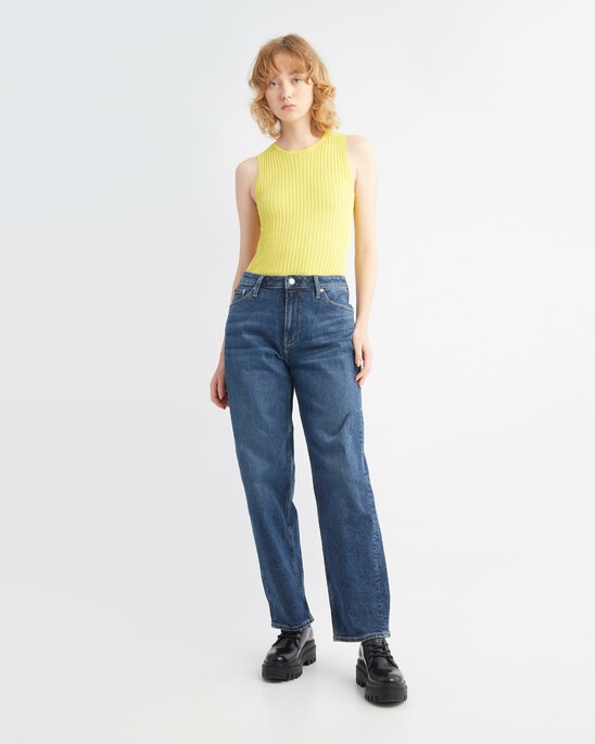 ITALIAN DENIM SIDE SLASH 90S STRAIGHT JEANS