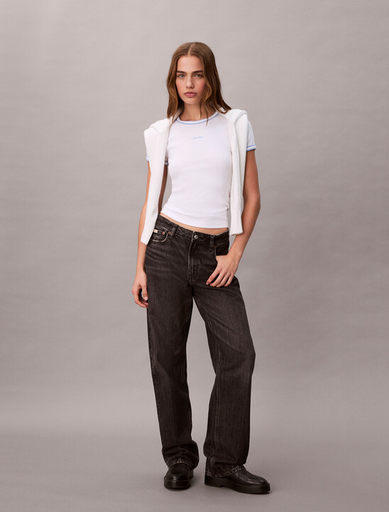 Contrast Trim Ribbed Logo Graphic Baby Tee