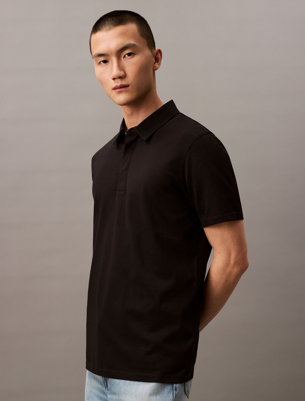 Double Mercerized Cotton Short Sleeve Polo, Black, hi-res
