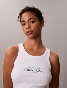 Slim Ribbed Cotton Tank Top, Bright White, hi-res