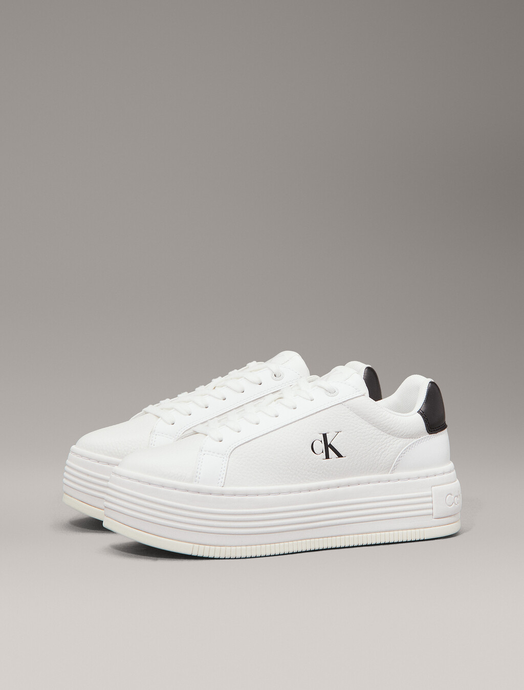 Leather Platform Trainers, Bright White/Black, hi-res