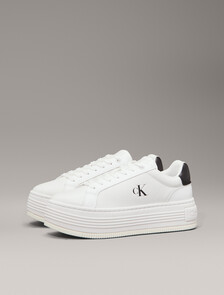 Leather Platform Trainers, Bright White/Black, hi-res