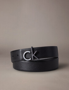 Premium Logo Reversible Belt, Black/Gray Pinstripe, hi-res