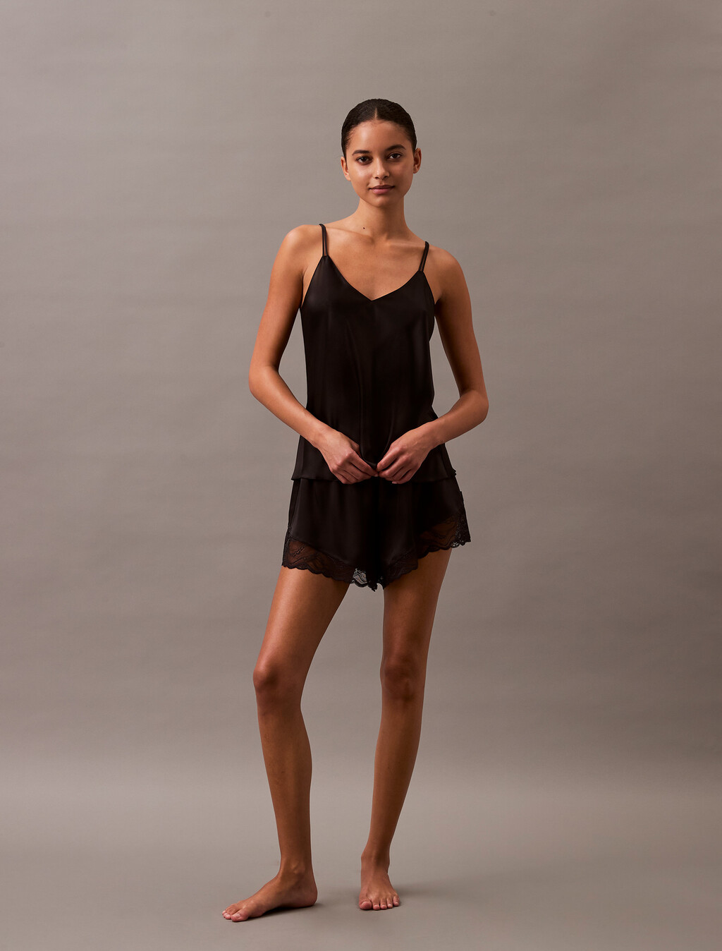 Satin Sheen Camisole, Black, hi-res