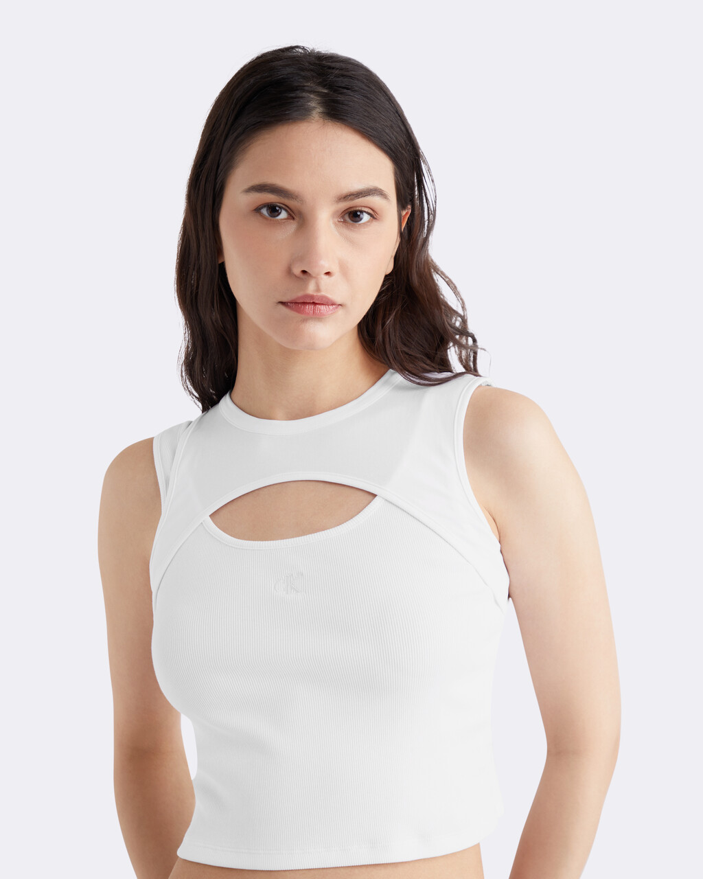 Layered Cut-out Tank Top, BRIGHT WHITE, hi-res