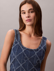 Denim Allover Monogram Cropped Tank Top, CK ATLANTIC, hi-res