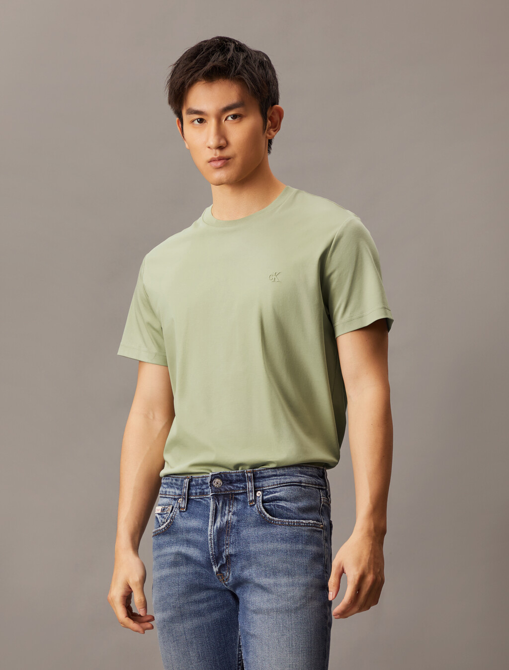 Embossed Monogram Slim Tee, Tea, hi-res