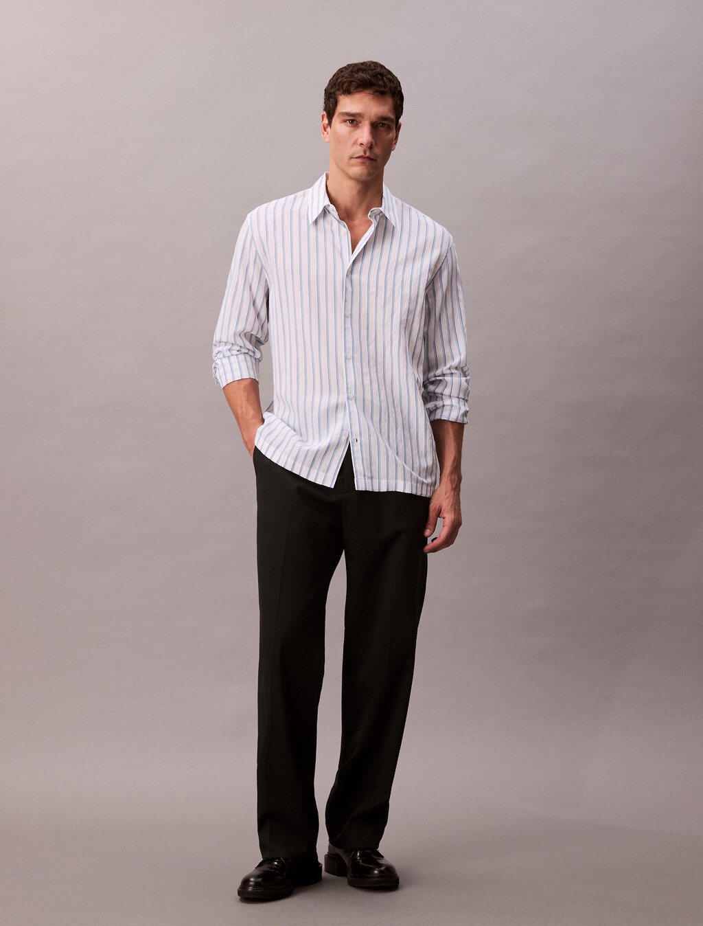 Striped Relaxed Button-Down Shirt, Brilliant White, hi-res