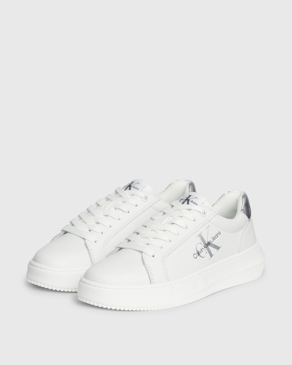 Leather Trainers, White/Silver, hi-res