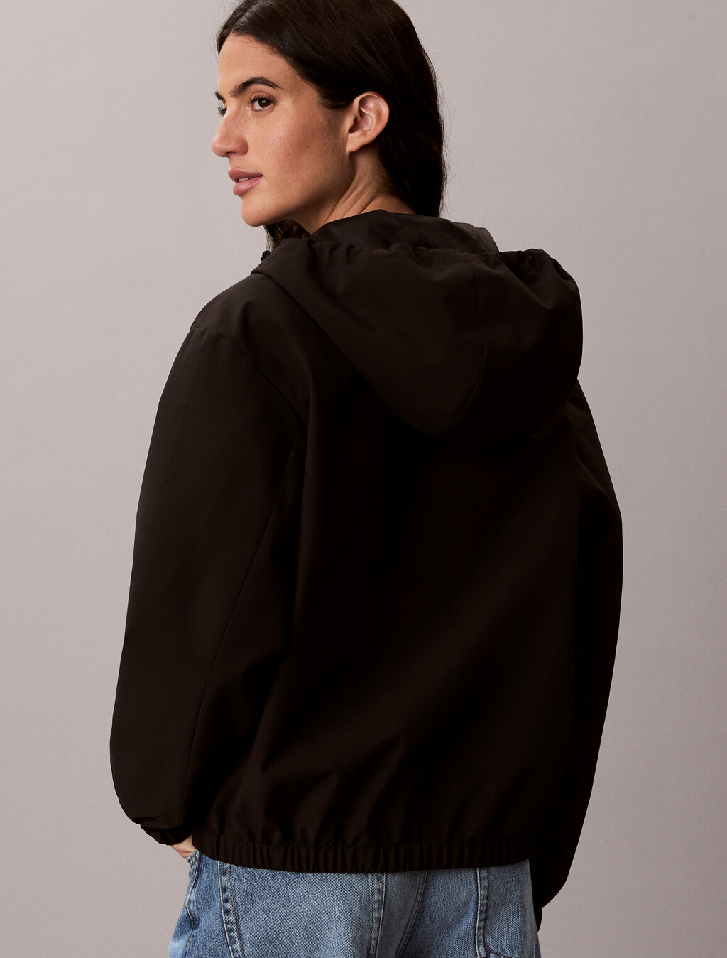 Hooded Relaxed Windbreaker, Black, hi-res
