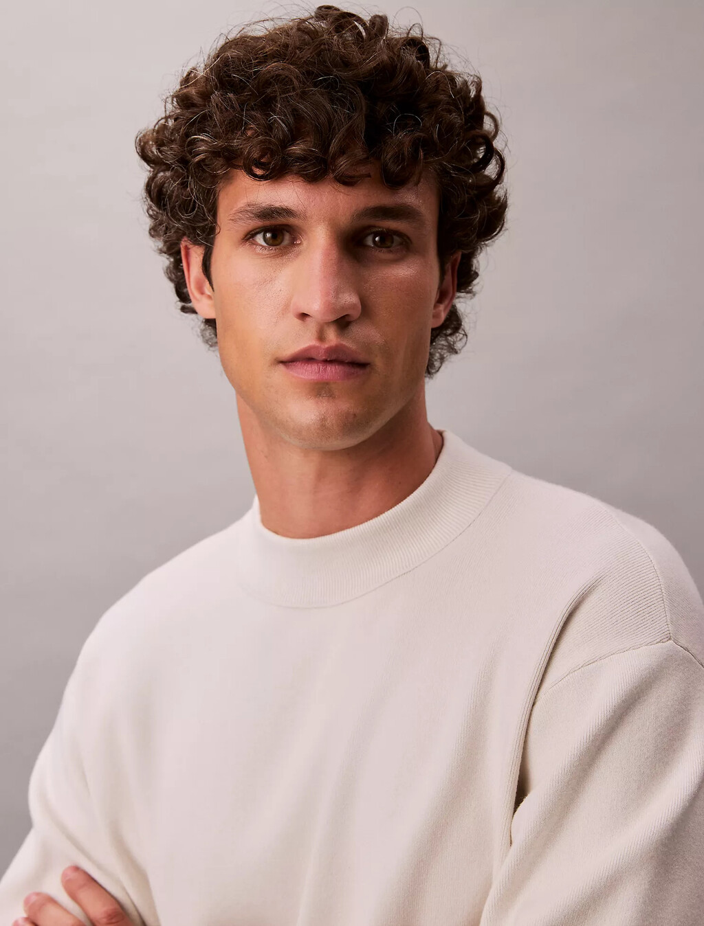 Tech Knit Boxy Mock Neck Jumper, Chalk, hi-res