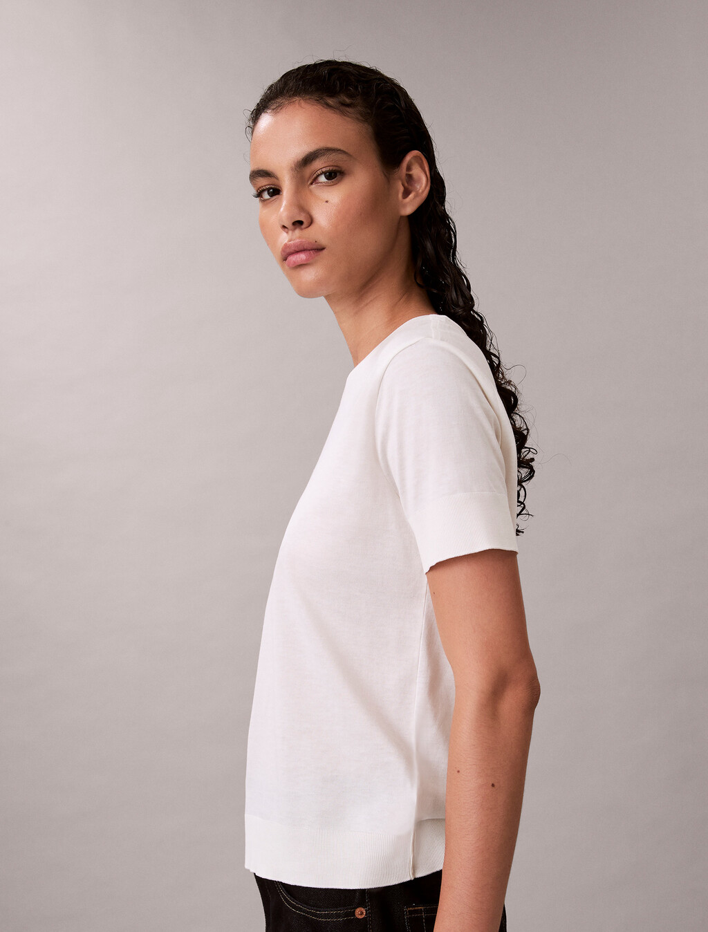 Silk Cotton Crewneck Tee, Snow White, hi-res