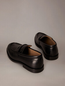 Leather Airfit&reg; Cushioned Penny Loafers, Triple Black, hi-res