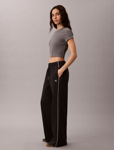 Monogram Cotton Terry Contrast Piping Pant, Black, hi-res